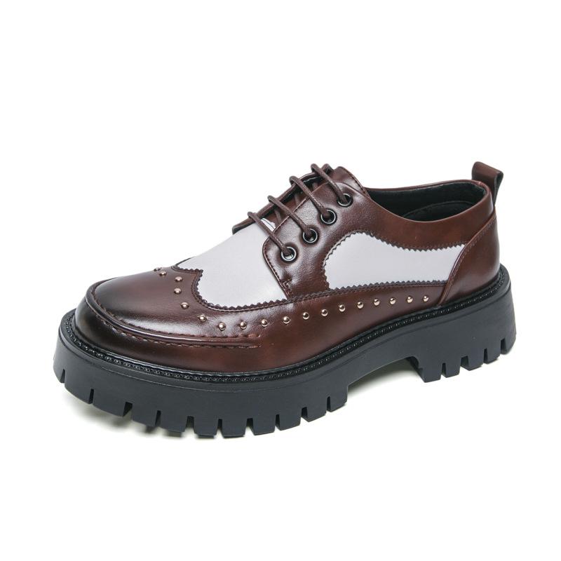 Men s Carved Leather Brogues - Large Size, Thick Sole, Formal & Casual Shoes, Studded Loafers 41 коричневый