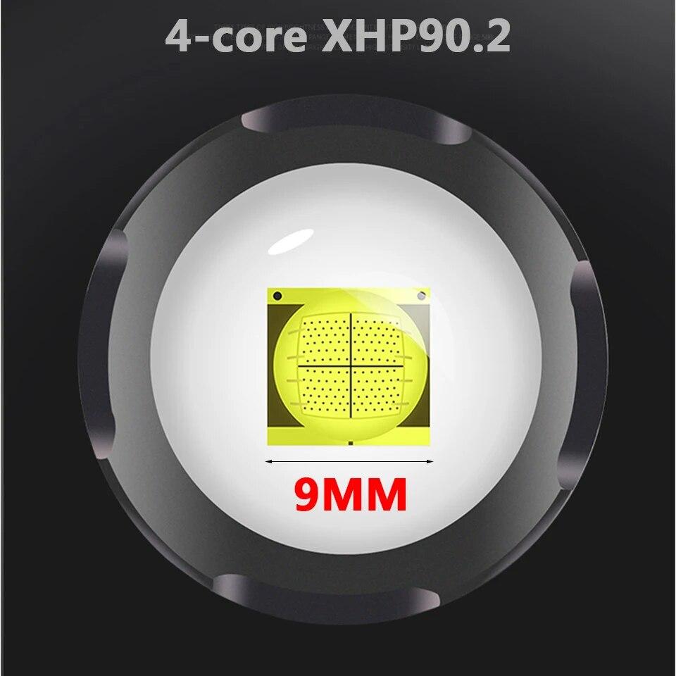 XHP90.2 Super Bright Led Double Head Flashlight Waterproof Rechargeable Zoomable Torch Work Light Spotlight Floodling Lantern