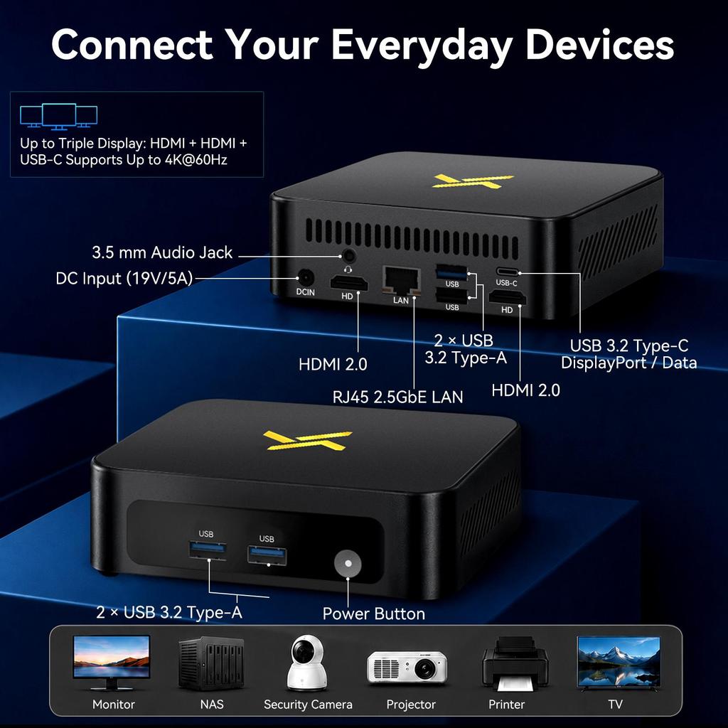Huidun H100 MINI PC Intel Core 5 210H 13th Gen Intel UHD Graphics 16GB DDR4 SSD 512GB Windows 11 Pro