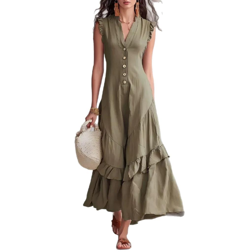 New Summer Arrival Elegant and Minimalist Asymmetrical Cotton-Linen Sleeveless Dress for Women