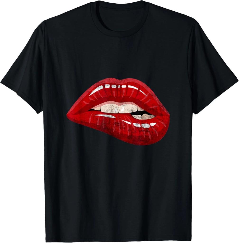 Illustration Rote Beißende Lippen Grafikdesign T-Shirt