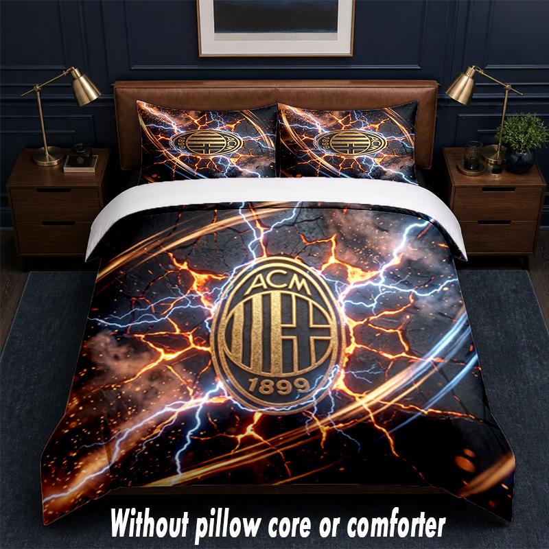 Set Biancheria da Letto AC Milan Design 1 Copripiumino + 2 Federe Morbido Traspirante Biancheria da Letto per la Casa