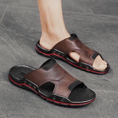 Herren-Hausschuhe mit breiter Handfläche, für den Außenbereich, Sommer, Schwarz, Braun, flache Sandalen, offene Zehenpartie, Strandschuhe für Vater, Übergröße