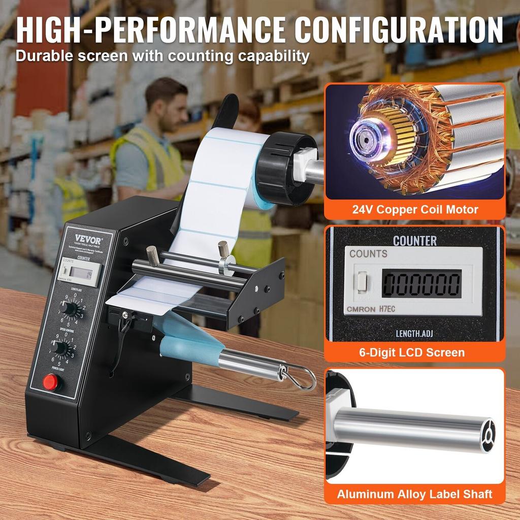 Automatic Label Dispenser, Width 0.6"-4.9"/15-125 mm, Length 0.1"-5.9"/3-150 mm, Automatic Label Stripper Label Separating Machine, Speed Adjustable