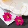 Vintage Red Enamel Flower Drop Earrings For Women Korean Sweet Long Petal Temperament Earrings Accessories Jewelry