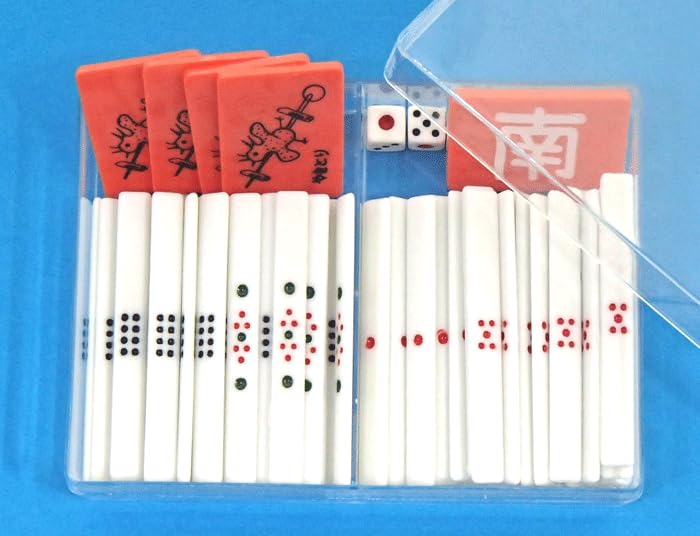 

Portable Mahjong Supplies: 88 White Mahjong Sticks and 4 Dice, 4 Yakitori and Southeast Asian Marks, in a Case