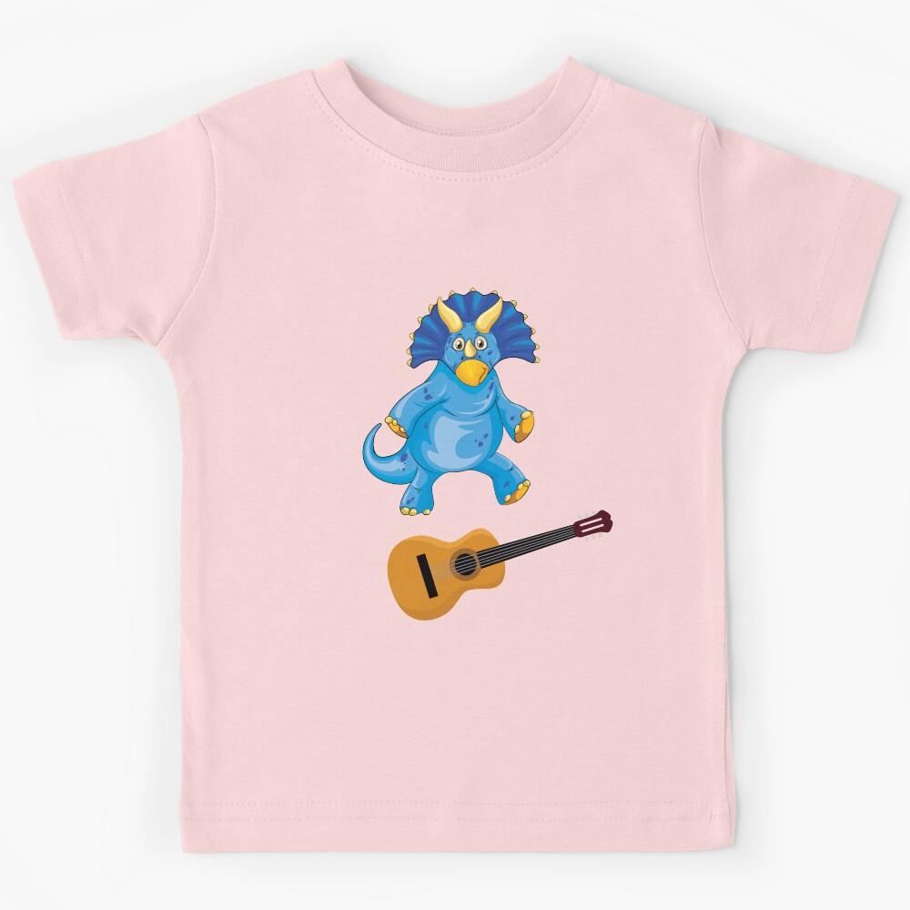 Dinosaur Playing Guitar ,Funny Good Dinosaur Guitar Lovers Blue Design Kids T-Shirt 110