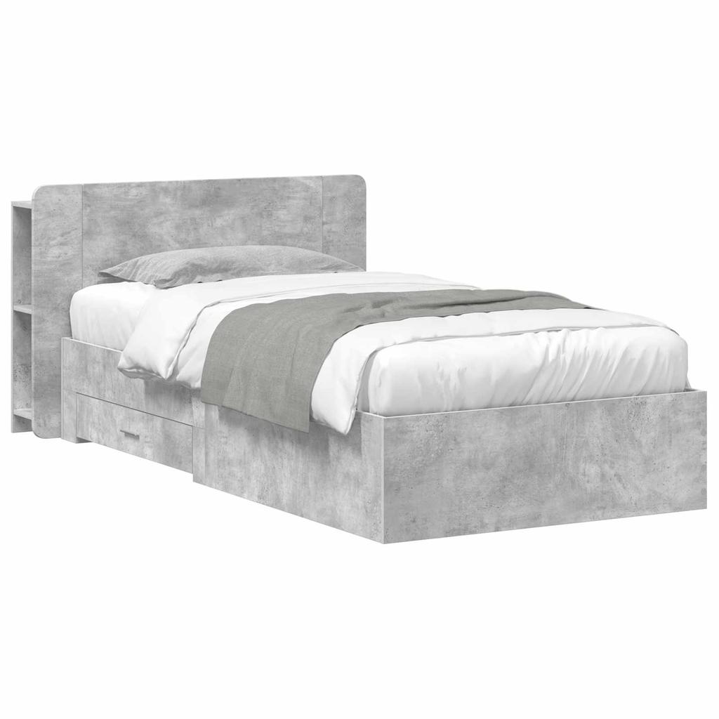 Bed Frame with Storage Space Concrete Grey 80 x 200 cm Particleboard