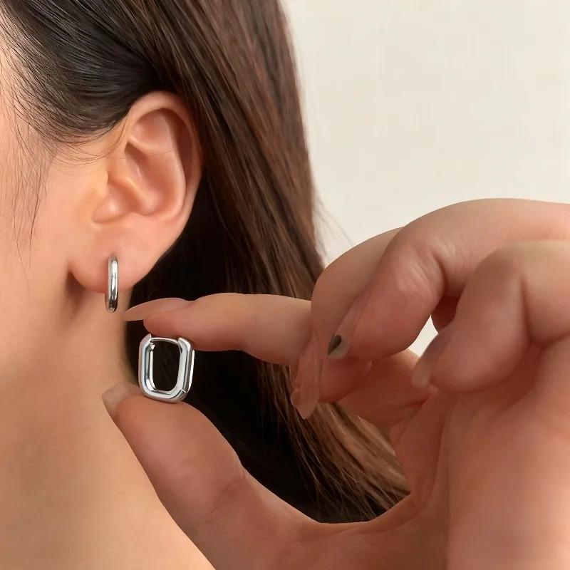 925 Silver Oval Small Circle Earrings for Women Minimalism Geometric U Shaped Earrings Daily Trendy Jewelry Gifts