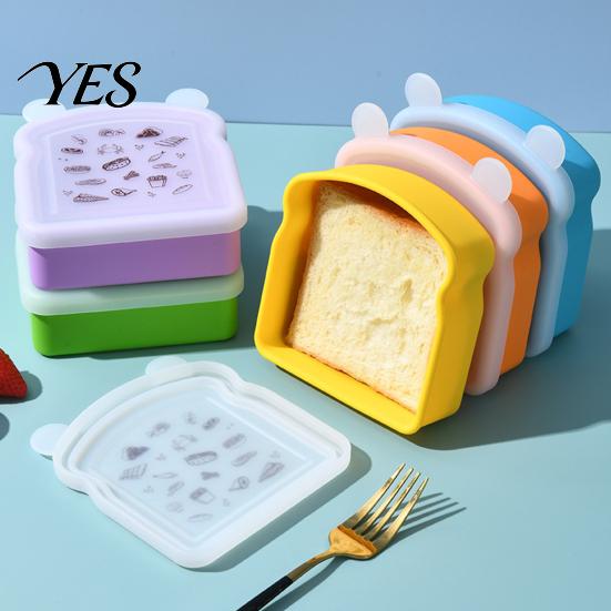 Portable Breakfast Box Silicone Sandwich Holder Lunch Box, Microwave Safe Food Container for Bread Keeper Work Toast, Leak-Proof Bento School,