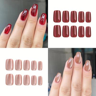 Medium Short False Nails Cat Eye Press On Nails Full Cover False Nails False Nails Tips Acrylic Nails Manicure Supplies