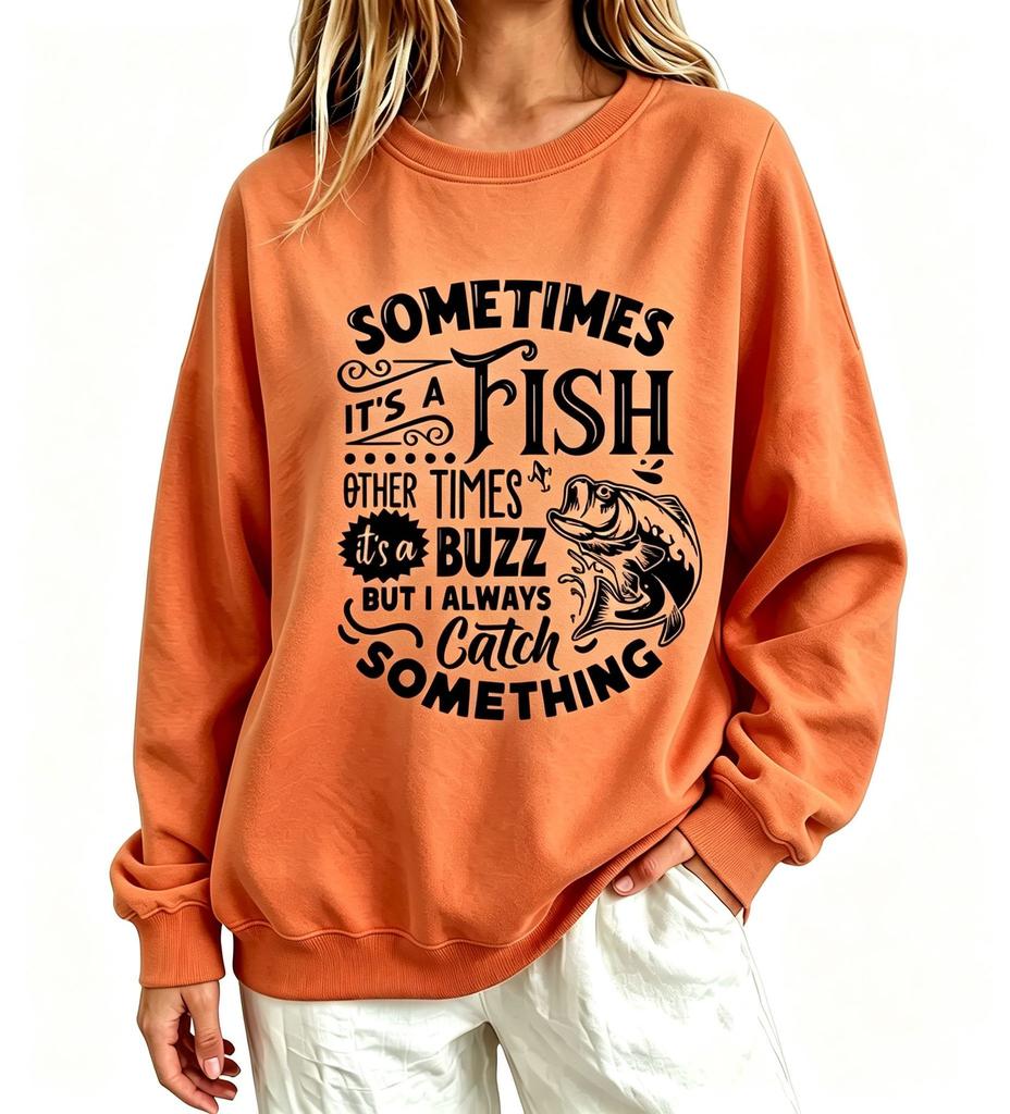 Fishing lovers theme women's sweater fun slogan fish pattern printing loose long-sleeved women's clothing