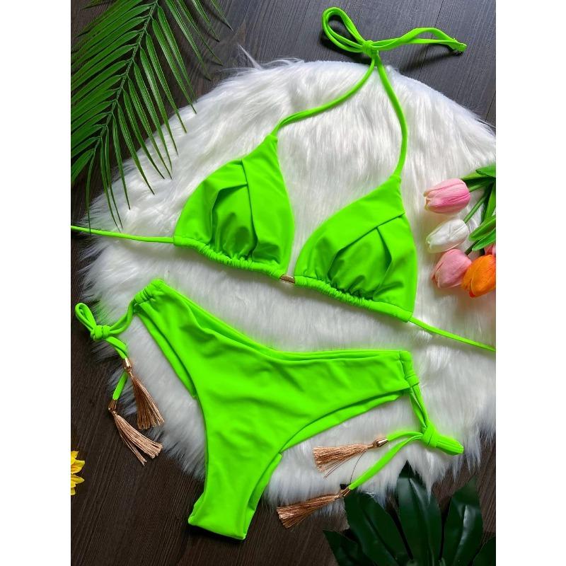 Sexy Solid Color Bandage Bikinis Set Women's Swimsuit Two-piece Triangle Swimwear Bathing Suit Brazilian Biquinis