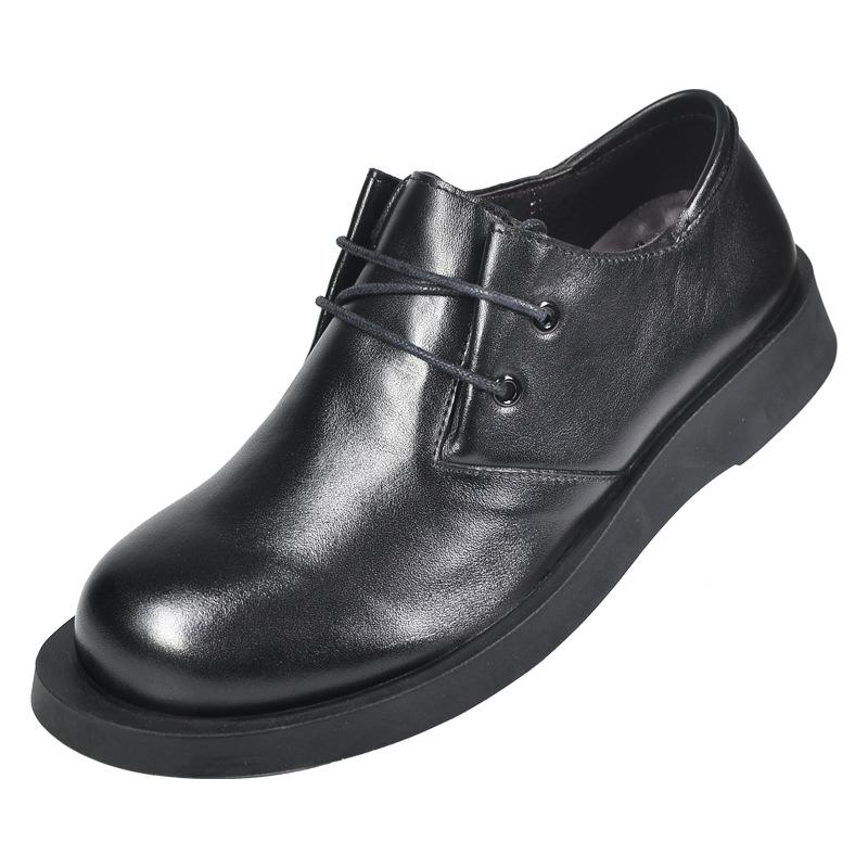 

Кожаная обувь Мужская деловая мужская обувь Кожаные туфли с большой головкой Мужские кожаные туфли большого размера в британском стиле с круглым носком Вечерние платья на шнуровке Свадебная обувь 44 чёрный