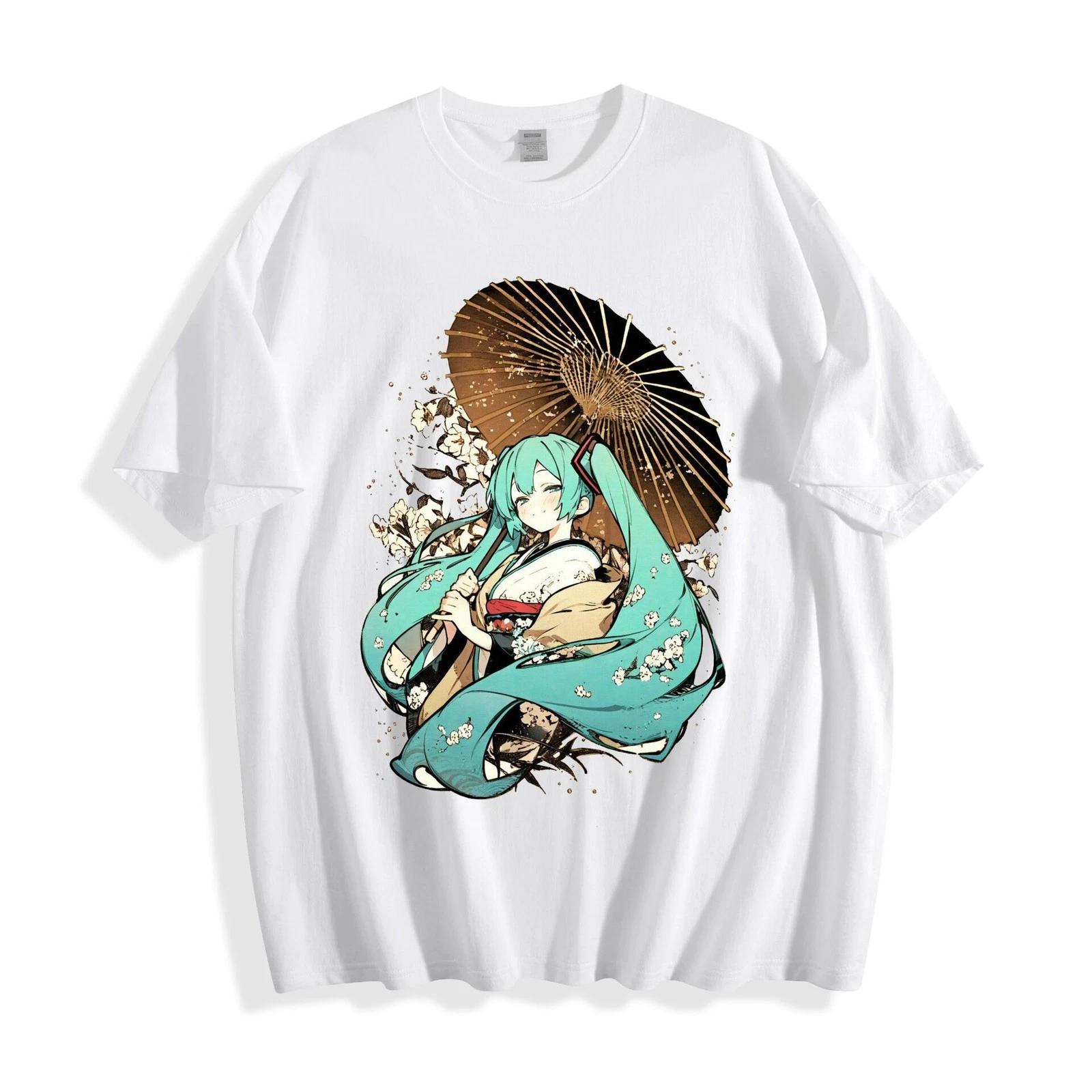 Hatsune Miku Sakura Kimono Tee - Umbrella Cherry Blossom Vocaloid Anime T-Shirt S