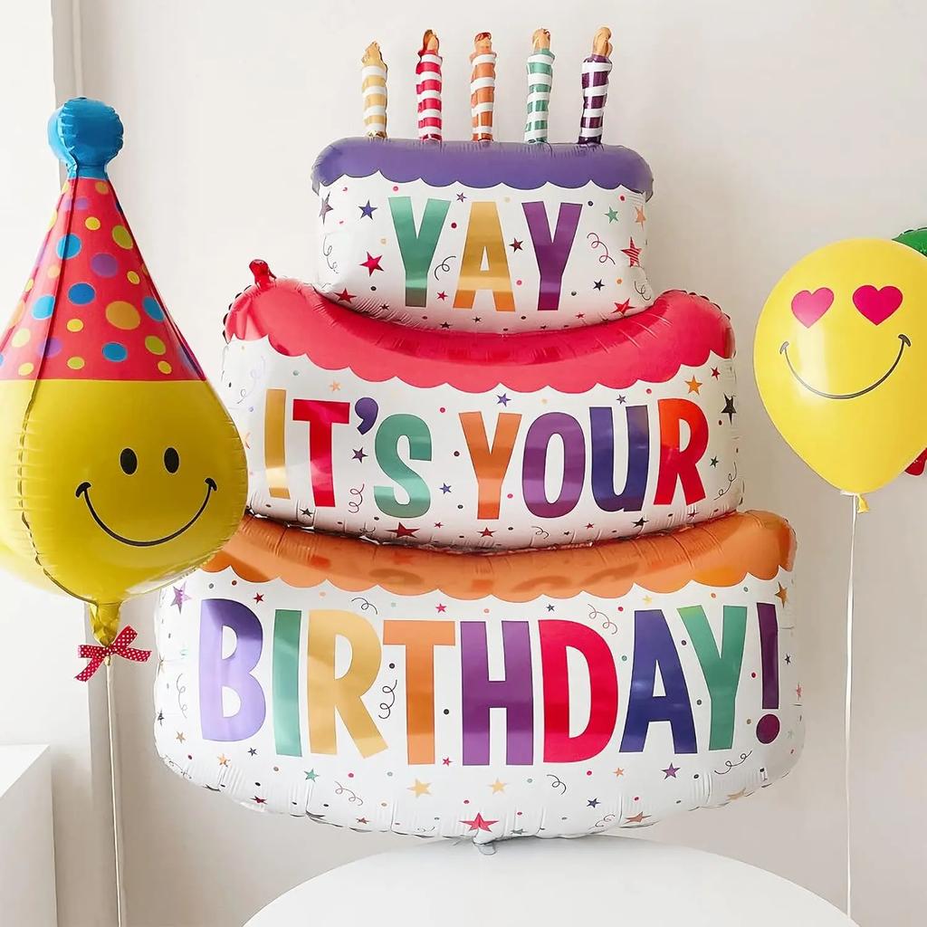 Large Birthday Cake Balloons Cartoon Bear Cake Number Foil Balloon for Baby Shower Birthday Party Decoration Prop Kids Toy