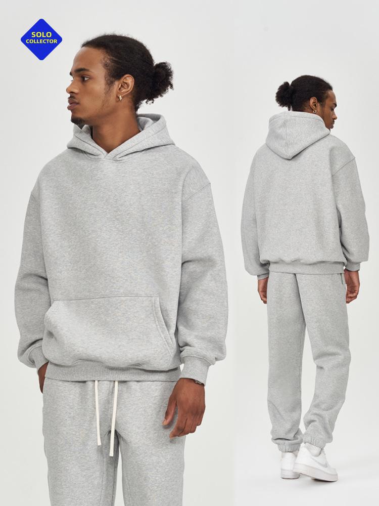 Men's Fleece Hoodie 350G Heavyweight Solid Color Oversized Pullover Fall Winter Streetwear