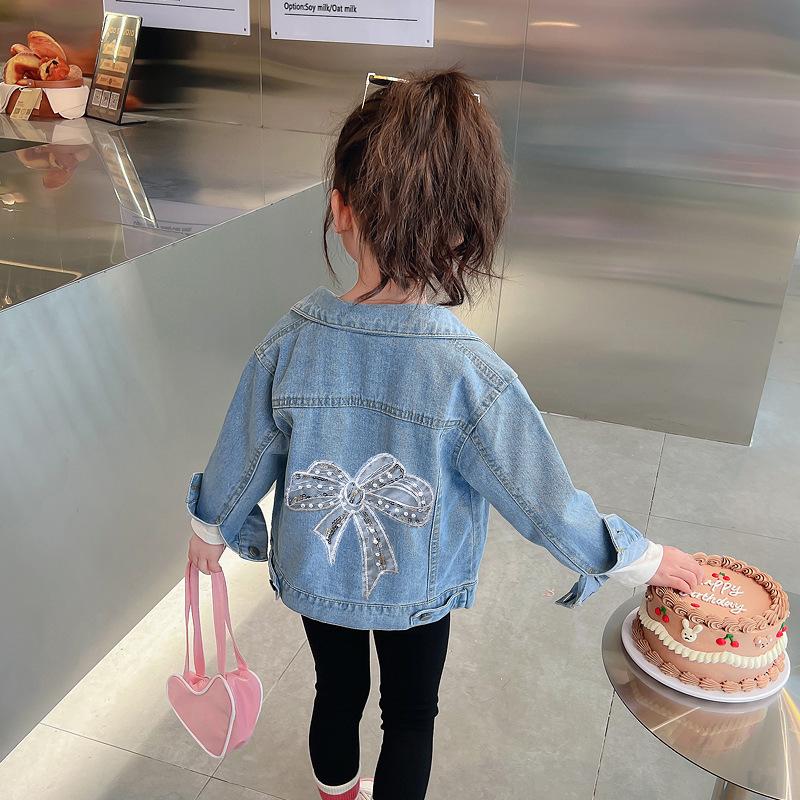 

Джинсовые куртки для девочек, модные детские вышитые пальто с рисунком кролика, осенняя детская верхняя одежда, повседневная одежда для девочек 120cm