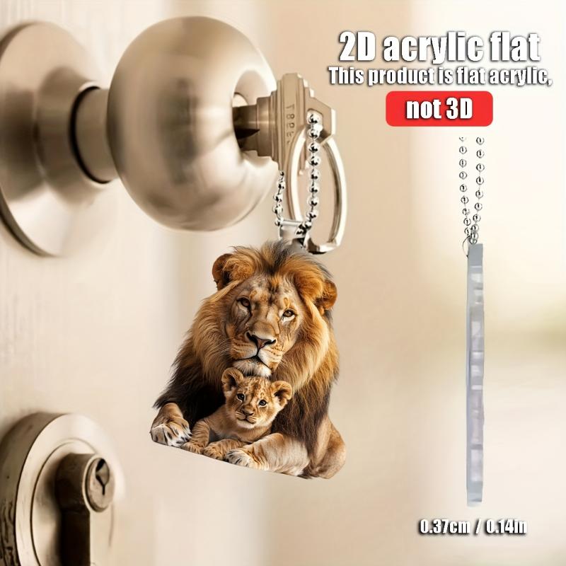 Płaski akrylowy wisiorek 2D z podwójnym lwem - dekoracja do samochodu, domu, akcesoria do plecaka, breloczek, idealny prezent dla miłośników zwierząt