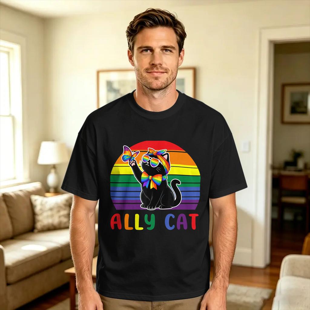 Vintage T Shirt Summer Gay Rainbow Cats in Cats LGBT Flag Pride Month Hip Hop T Shirts Cotton Tshirt for Couple Y2K Funny Tees