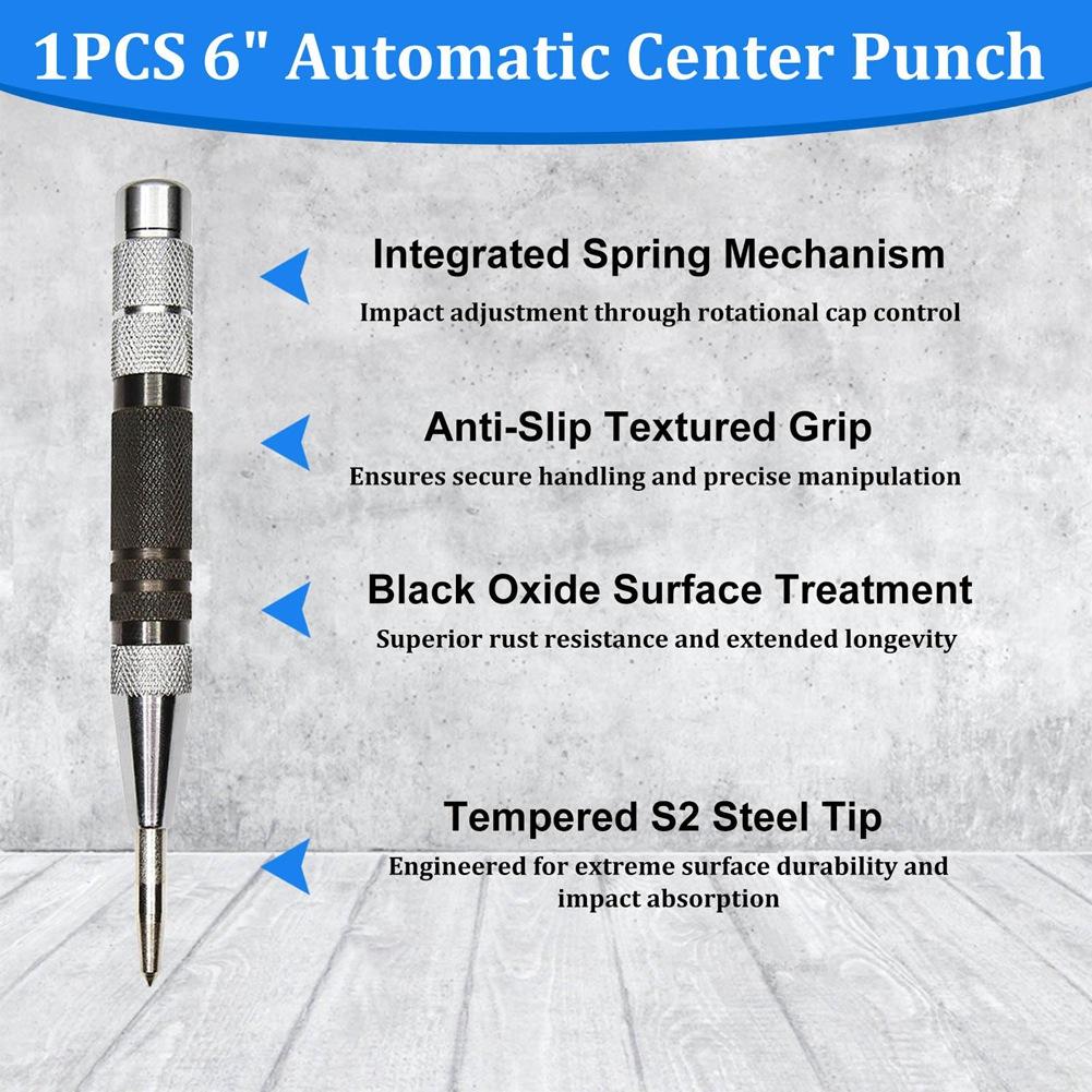 ABBP-Premium 6In And 5In Spring Loaded Center Punch, Adjustable Tool For Wood, Metal, Glass