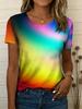 Women's short-sleeved T-shirt with rainbow gradient design, lightweight and breathable