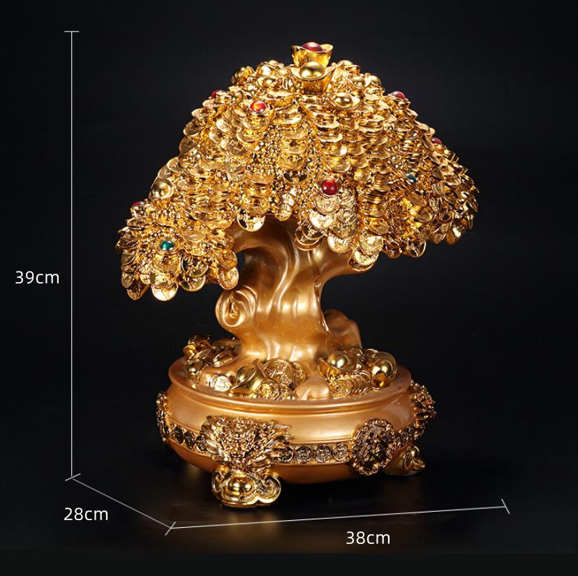 

Золотое дерево богатства Подарок на открытие магазина Изделия из смолы Аксессуары для украшения дома Украшения фен-шуй для привлечения богатства