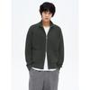 Garment Washed High-Neck Zip-Up Cardigan Khaki