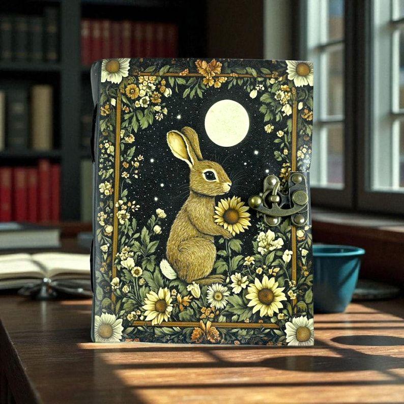 Leather Bunny Grimoire: Vintage Spell Book of Shadows with Deckle Edge