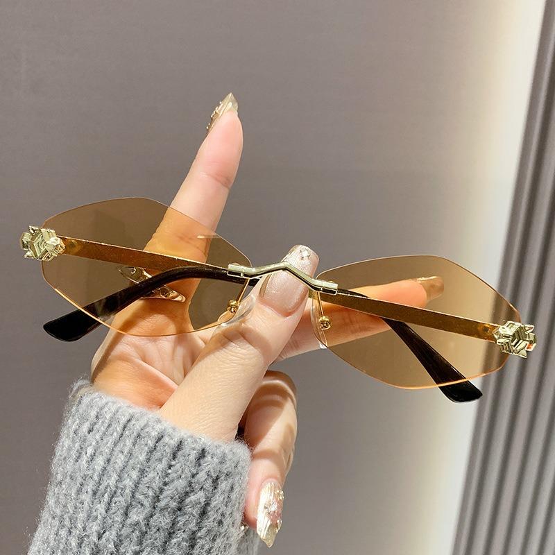 Trendy Rimless Polygonal Sunglasses Stylish Gradient Lens Metal Shades Luxury Vintage Sun Glasses