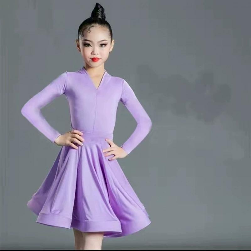 

Дитяча професійна сукня для латиноамериканських танців для дівчаток Сукні для бальних танців Румба Ча-ча Самба Тренувальна сукня Латиноамериканський виступ 170 фіолетовий