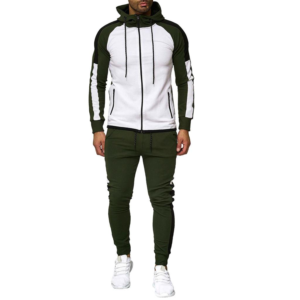 Mens  Gradient Zipper Print Sweatshirt Top Pants Sets Sport Suit Tracksuit