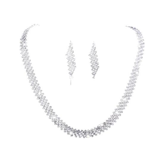 1 Set Bride Necklace Elegant Temperament Luxury Noble Dainty Hypoallergenic Sparkling Rhinestone Dangle Earrings
