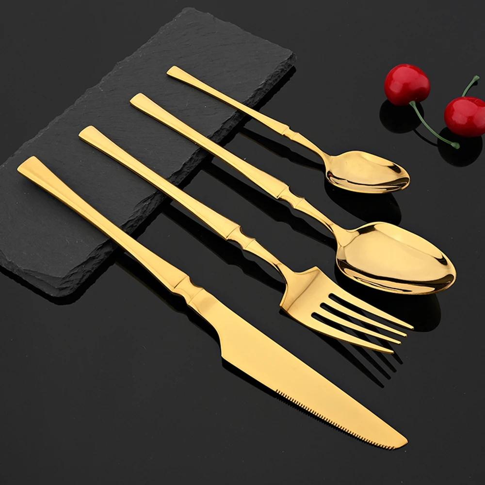 12Pcs Gold Dinnerware Stainless Steel Cutlery Set Knife Fork Tea Spoon Dinner Flatware Set Kitchen Silverware Tableware