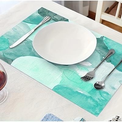 4/6/8Pcs Blue Watercolor Placemats Ink Droplet Design Cotton Linen Table Mat 30*45CM for Party Kitchen Wedding Dining Decoration