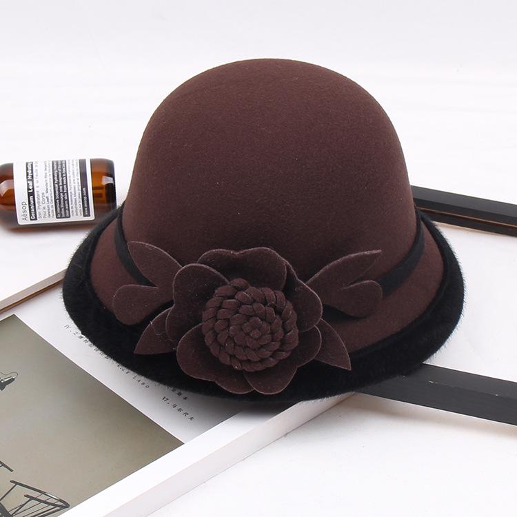 2022 Autumn And Winter Woolen Hat Women'S Casual Wide-Brimmed Top Hat, Flower Dome Fashion Hat