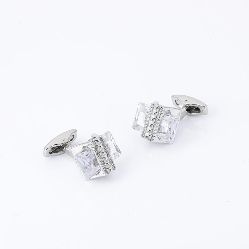 Electroplated Silver Zircon All Copper Cufflinks Simple Men s Shirt CS-0040
