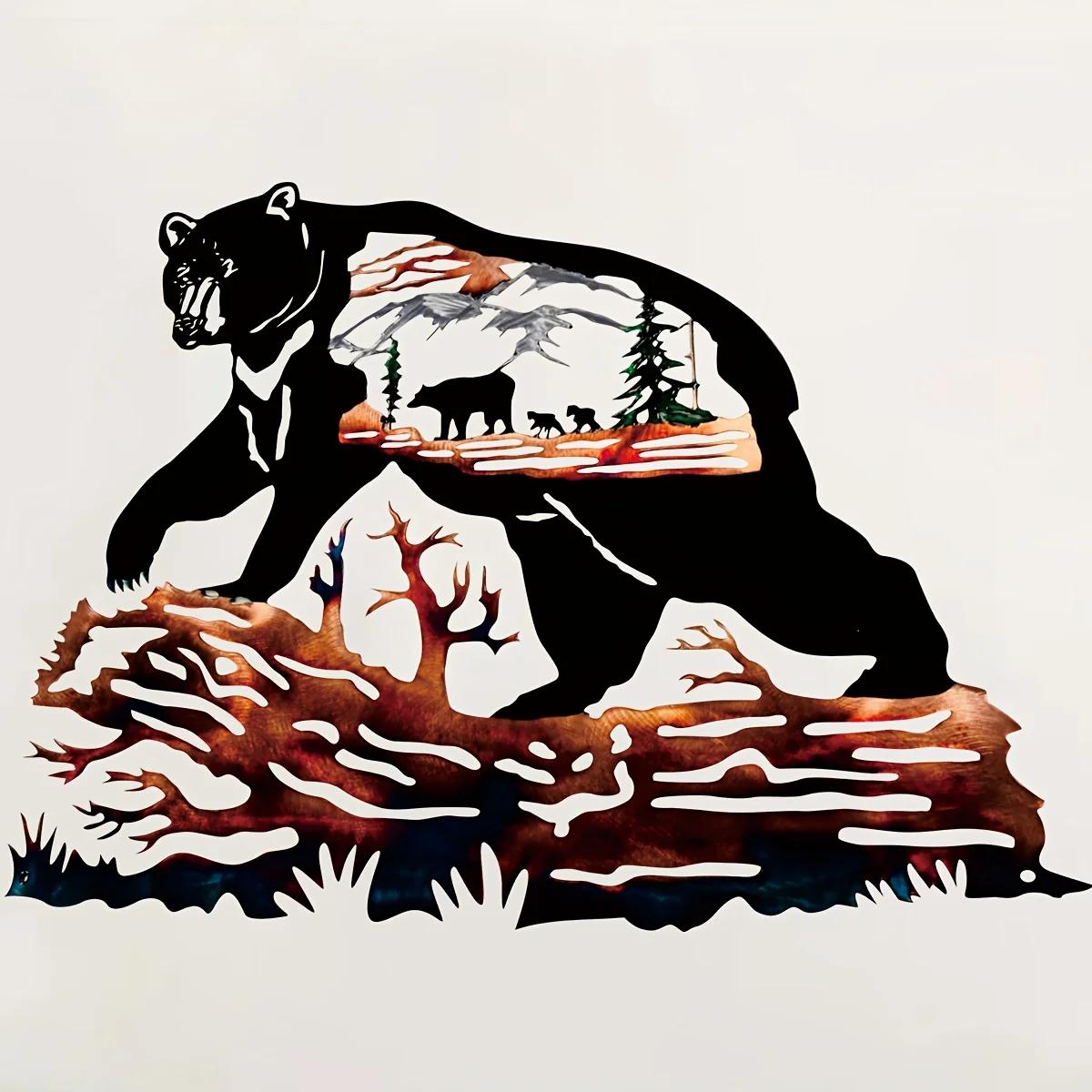 

1 шт. Металлический медведь настенное художественное украшение: Подчеркивающий индивидуальность дизайн черного медведя для домашнего декора гостиной светло-серый