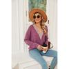 Solid Color Lace V-neck Color-block Loose Long Sleeve T-shirt Top Fall Winter New Arrival for Europe America Cross-border Trade