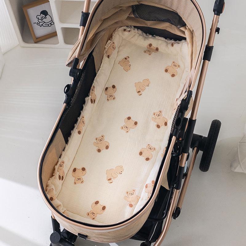 Reversible Quilted Baby Stroller Pad: Soft Crepe-Velvet, Double-Sided Cotton Cushion