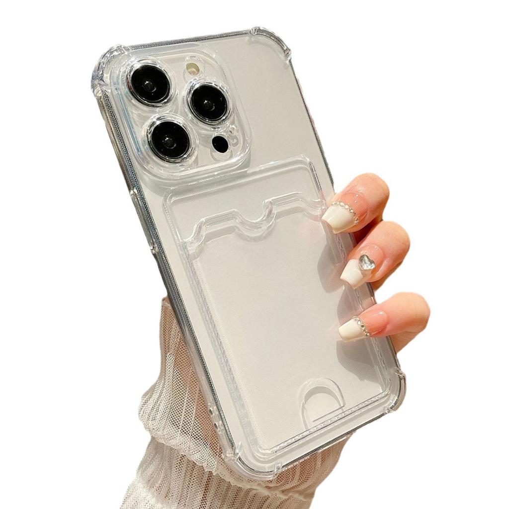 Soft Plating Card Holder Bag Case For iPhone 16 15 14 13 12 mini 11 Pro X XR Xs Max 7 8 Plus 16e Shockproof Transparent Cover