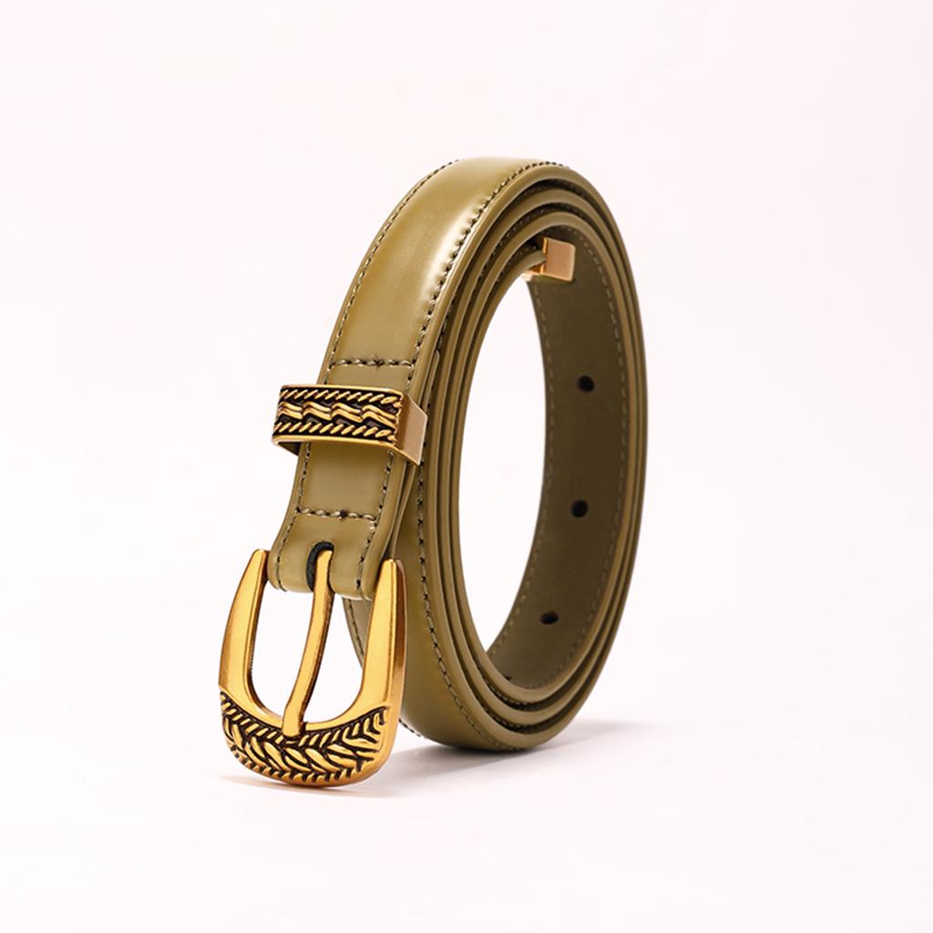 Vintage Engraved Pin Buckle Leather Belt Women'S Alloy Pin Buckle Head Fashion Versatile Jeans Dress Belt