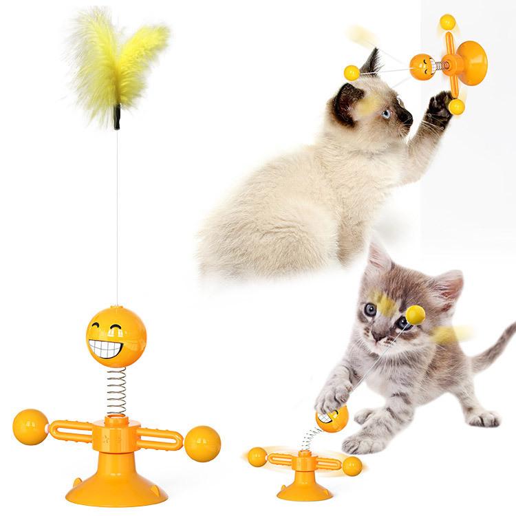 Suction Cup Spring Cat Toy Interactive Feather Teaser Wand Multifunctional Kitten Playing Stick Pet Entertainment Supplies