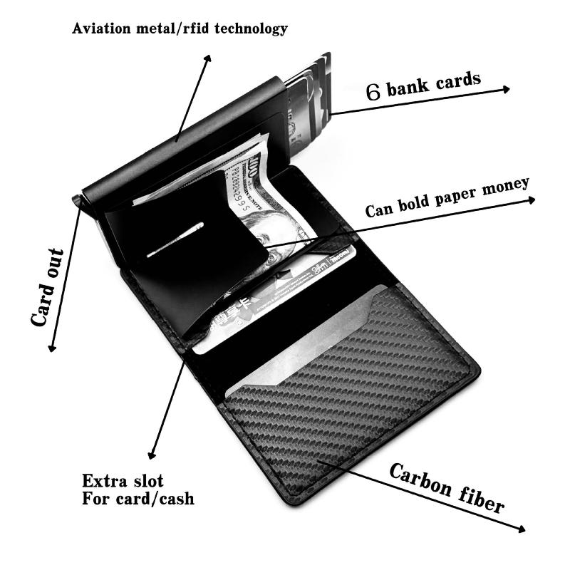 Minimalist Carbon Fiber Men Wallet RFID Blocking Aluminum Card Holder Thin Business Purse for Daily Carry