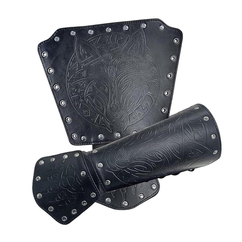 Medieval Arm Bracers Multifunction Wrist Guard PU Leather Wristband for Fancy