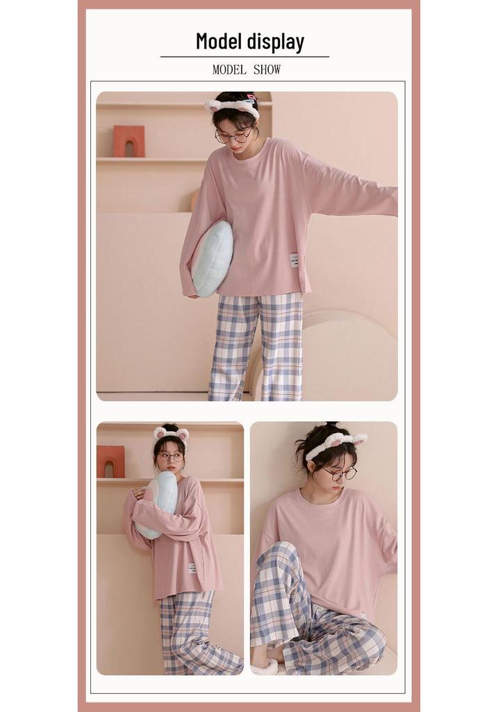 Women's Cute Simple Style Long Sleeve & Pants Imitation Cotton Pajama Set for Spring and Autumn