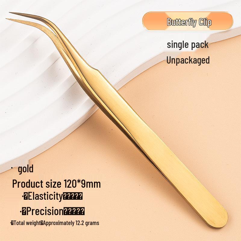 Eyelash Curler & Tweezers Set: Gold Feather Design for False Lashes and Extensions