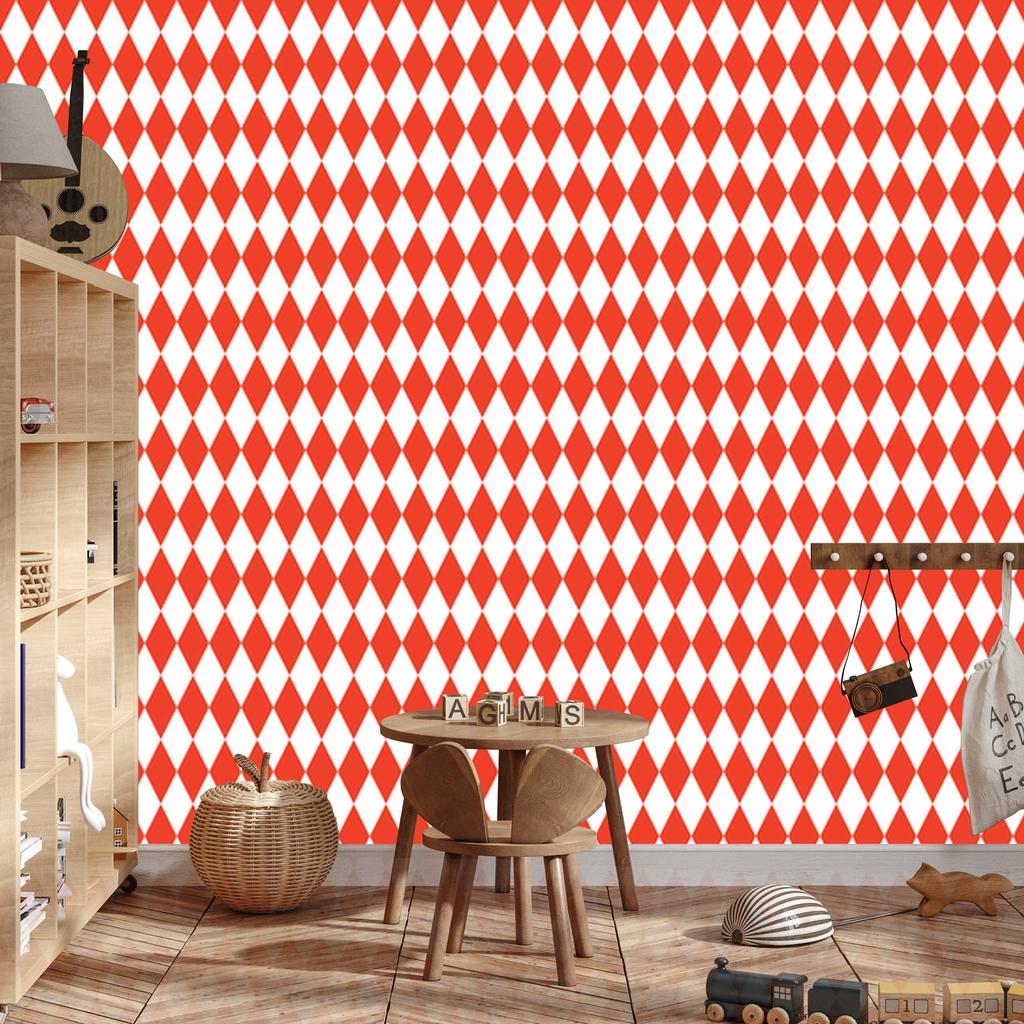 Harlequin Diamonds Wallpaper Coral, White and Red 50x1000