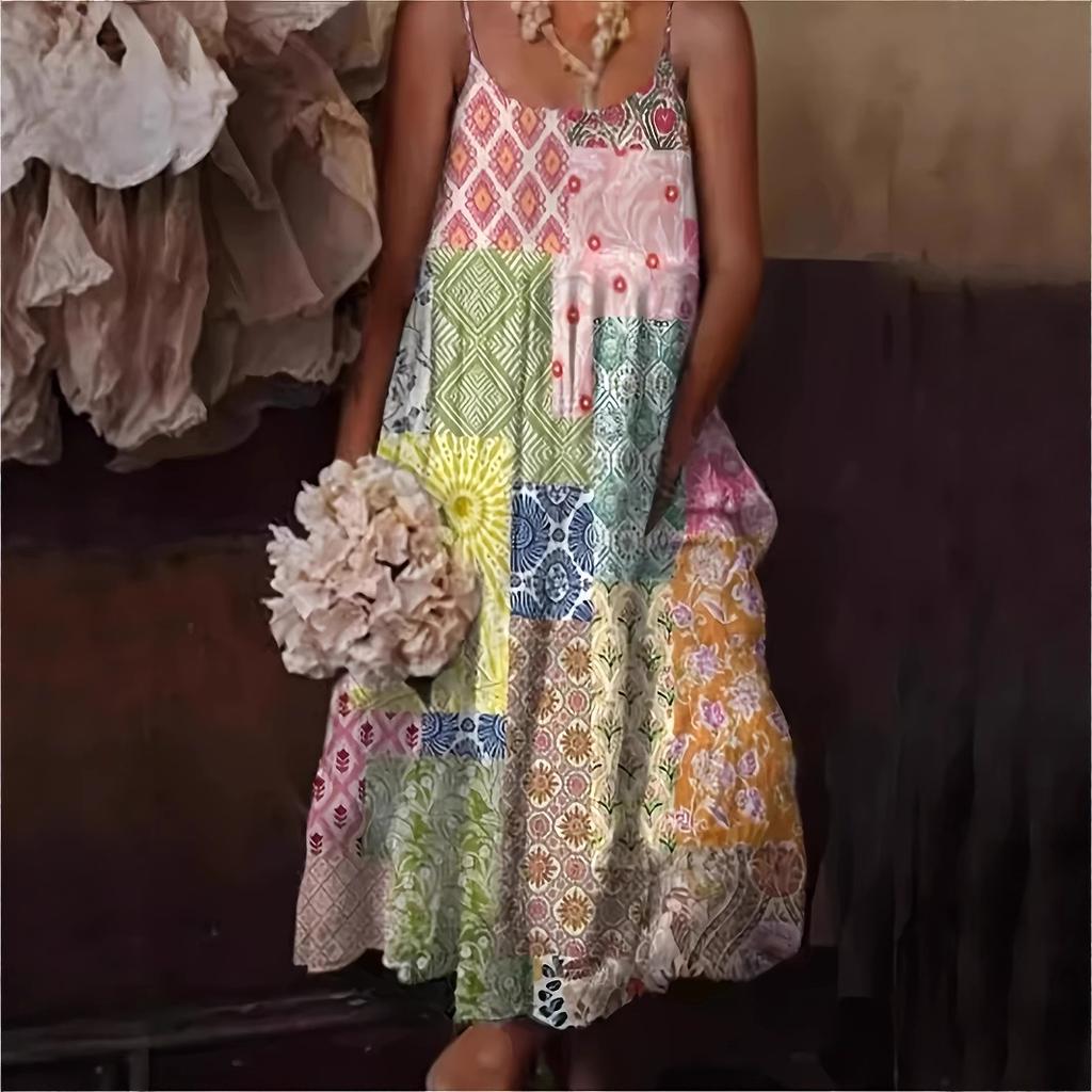 Women's floral dress diamond-shaped sexy suspender long dress