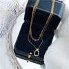 Double Layer Black Square Pendant Gold Necklace - Stackable Clavicle Chain Choker for Women
